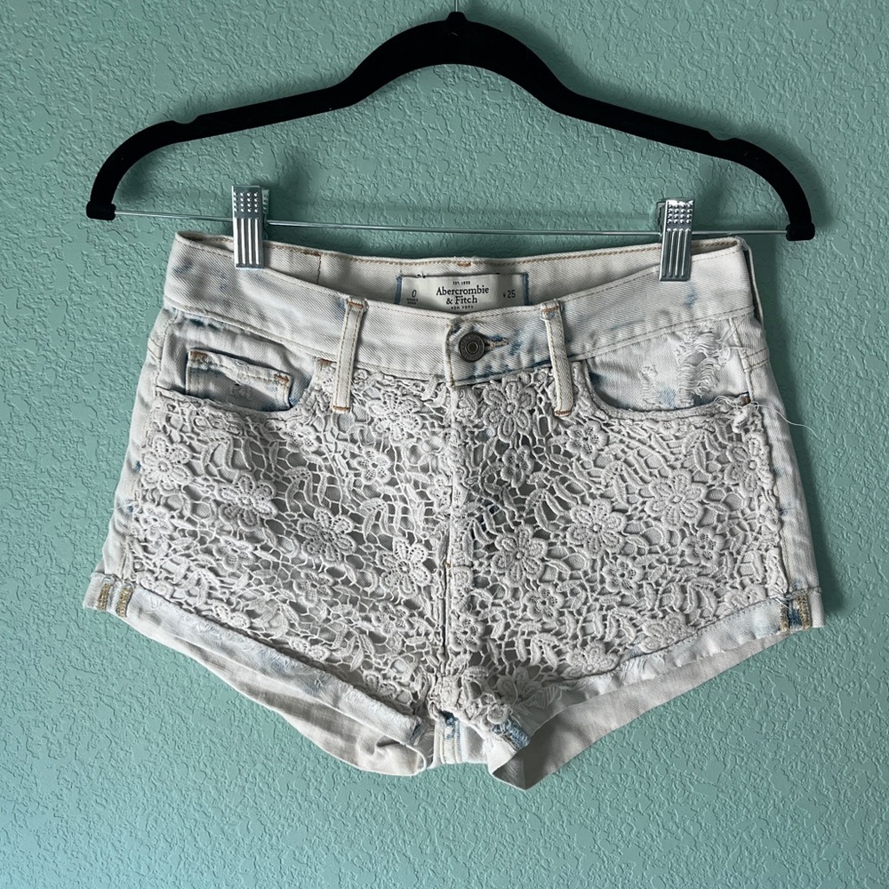 Abercrombie & Fitch Women's Light Blue Lace Jean Shorts